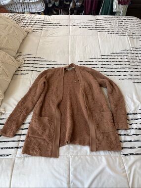 Cozy Textured Open Cardigan in Dusty Rose Brown